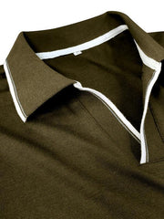 Men's long-sleeved V-neck lapel contrasting color POLO shirt - 808Lush