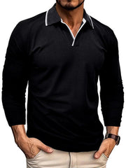 Men's long-sleeved V-neck lapel contrasting color POLO shirt - 808Lush