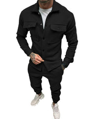 Men's long-sleeved trousers single-breasted jacket solid color slim two-piece set - 808Lush