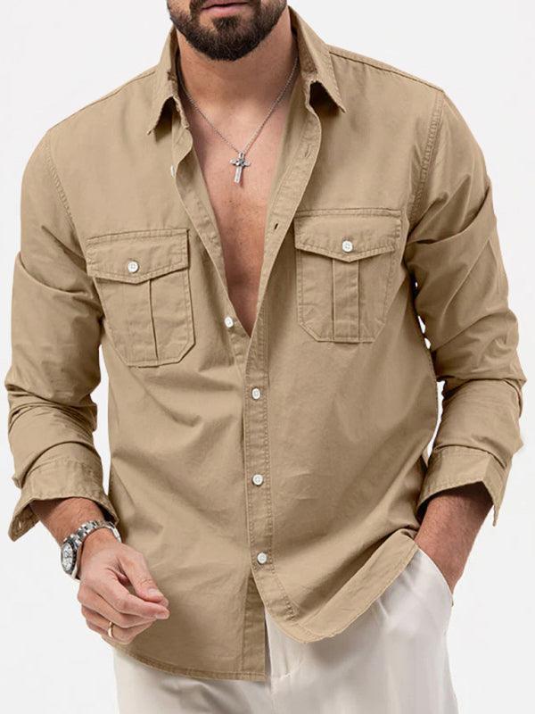 Men's multi-pocket casual long-sleeved shirt top - 808Lush