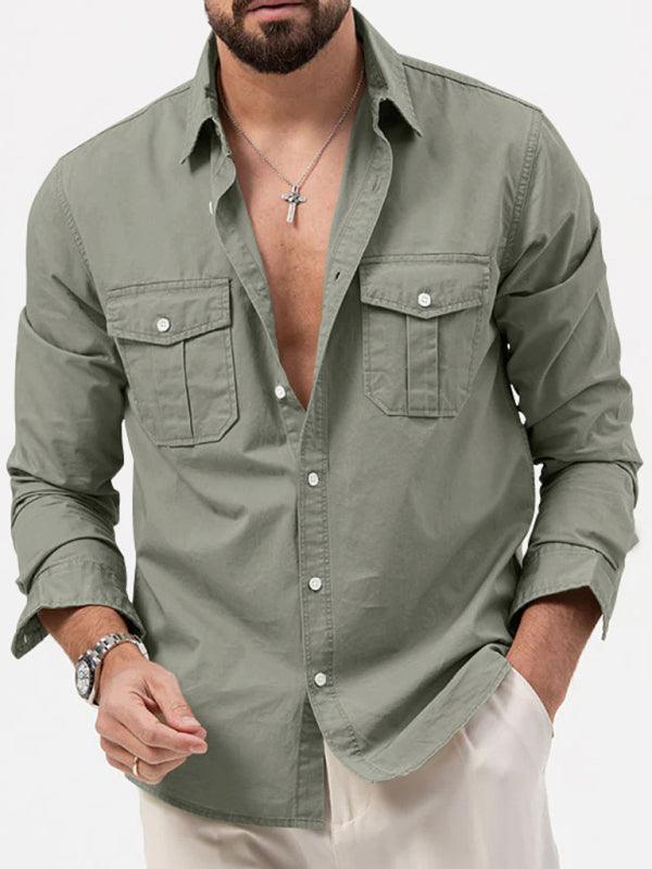 Men's multi-pocket casual long-sleeved shirt top - 808Lush