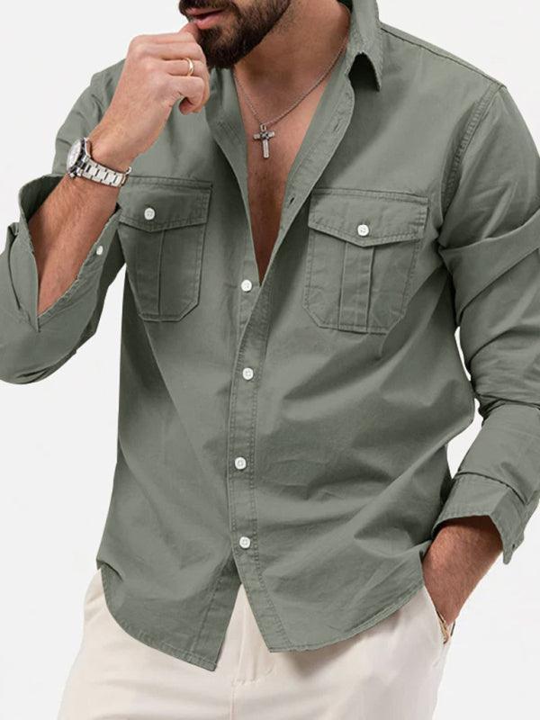 Men's multi-pocket casual long-sleeved shirt top - 808Lush