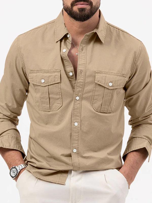 Men's multi-pocket casual long-sleeved shirt top - 808Lush