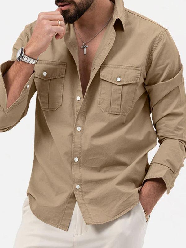 Men's multi-pocket casual long-sleeved shirt top - 808Lush