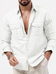 Men's multi-pocket casual long-sleeved shirt top - 808Lush