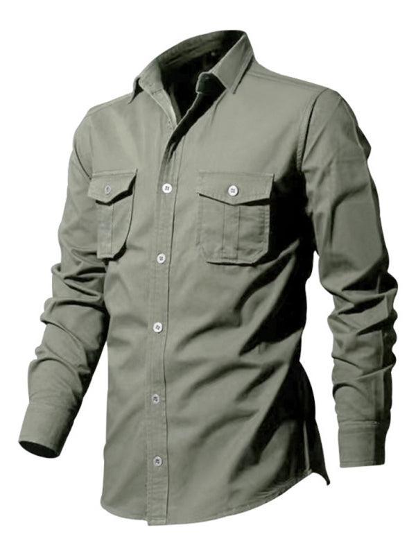 Men's multi-pocket casual long-sleeved shirt top - 808Lush