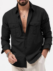 Men's multi-pocket casual long-sleeved shirt top - 808Lush