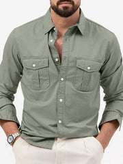 Men's multi-pocket casual long-sleeved shirt top - 808Lush