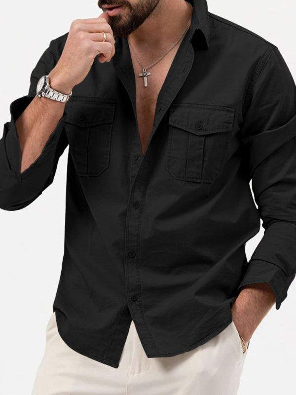 Men's multi-pocket casual long-sleeved shirt top - 808Lush