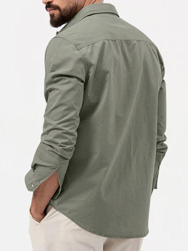 Men's multi-pocket casual long-sleeved shirt top - 808Lush