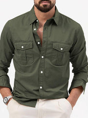 Men's multi-pocket casual long-sleeved shirt top - 808Lush