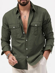 Men's multi-pocket casual long-sleeved shirt top - 808Lush