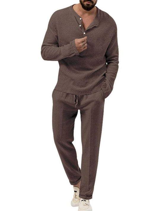 Men's casual long-sleeved shirt and trousers suit - 808Lush