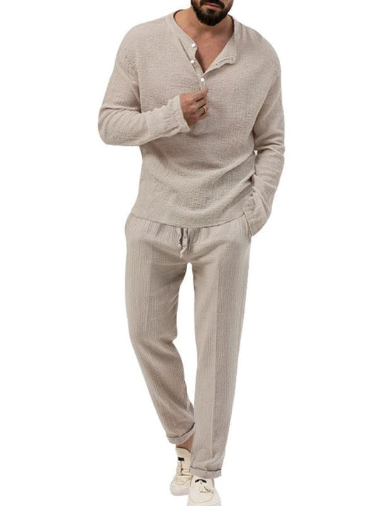 Men's casual long-sleeved shirt and trousers suit - 808Lush