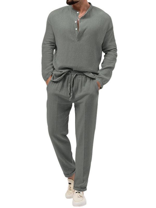 Men's casual long-sleeved shirt and trousers suit - 808Lush