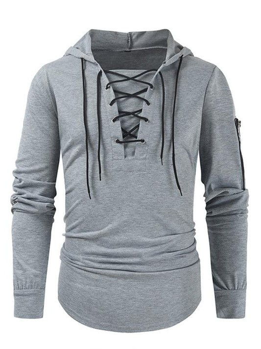 Men's lace-up sports casual pullover hooded sweatshirt - 808Lush