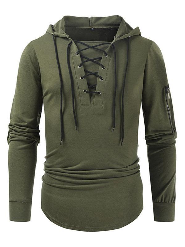 Men's lace-up sports casual pullover hooded sweatshirt - 808Lush