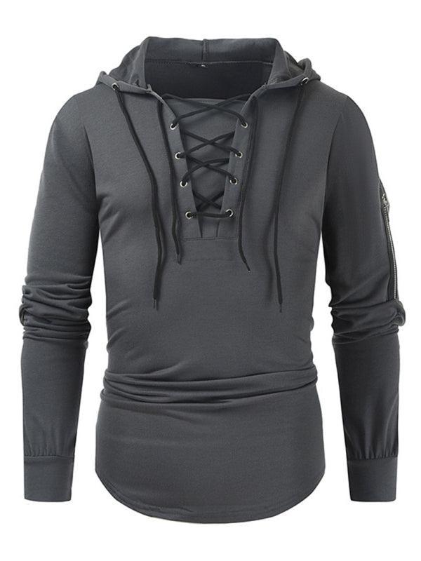 Men's lace-up sports casual pullover hooded sweatshirt - 808Lush