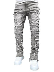 Men's stretch patch denim straight pants - 808Lush