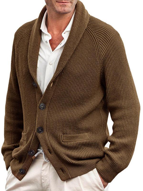 Men's style lapel long sleeve knitted jacket fashion sweater - 808Lush