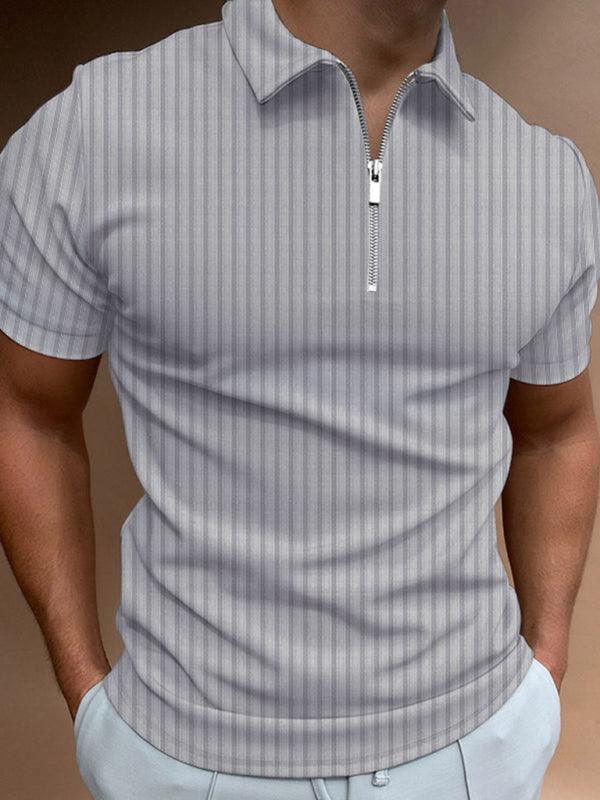 Men's zipper striped short-sleeved lapel casual polo shirt - 808Lush