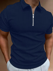 Men's zipper striped short-sleeved lapel casual polo shirt - 808Lush