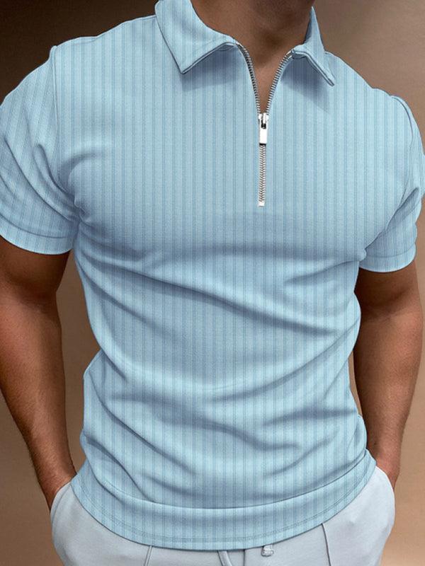 Men's zipper striped short-sleeved lapel casual polo shirt - 808Lush