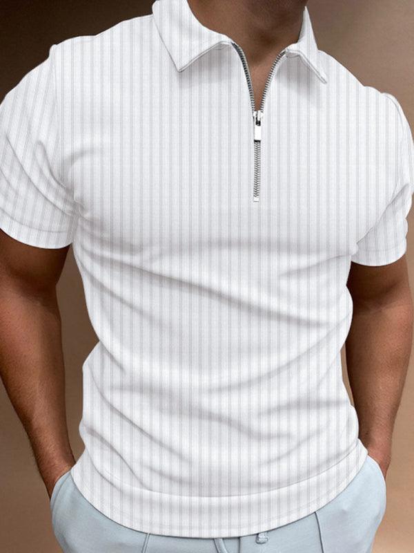 Men's zipper striped short-sleeved lapel casual polo shirt - 808Lush