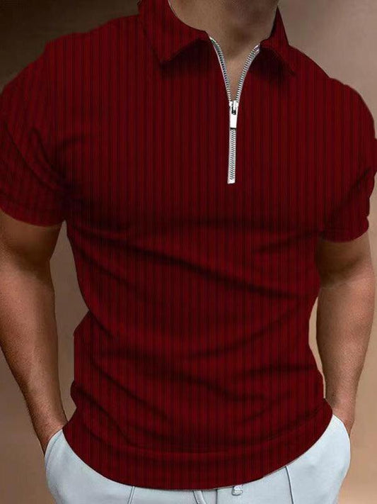 Men's zipper striped short-sleeved lapel casual polo shirt - 808Lush