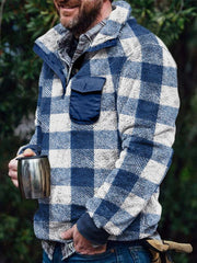 Men's plaid print plush long-sleeved sweatshirt - 808Lush