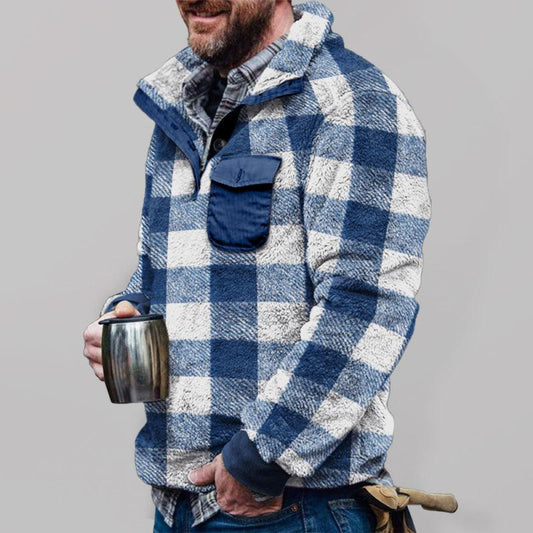 Men's plaid print plush long-sleeved sweatshirt - 808Lush