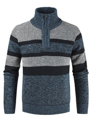 Men's pullover stand collar knitted casual colorblock long-sleeved sweater - 808Lush