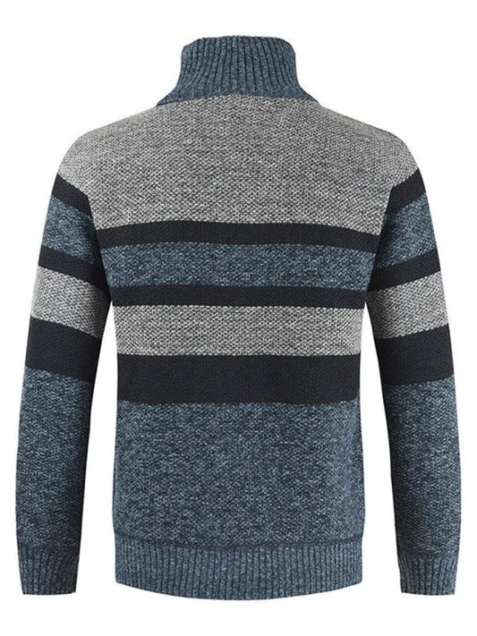 Men's pullover stand collar knitted casual colorblock long-sleeved sweater - 808Lush