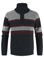 Men's pullover stand collar knitted casual colorblock long-sleeved sweater - 808Lush