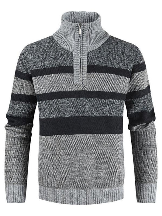 Men's pullover stand collar knitted casual colorblock long-sleeved sweater - 808Lush
