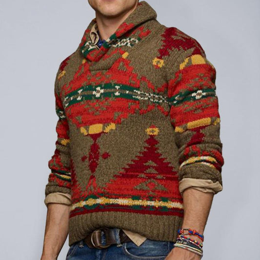 Men's retro geometric jacquard long-sleeved sweater - 808Lush