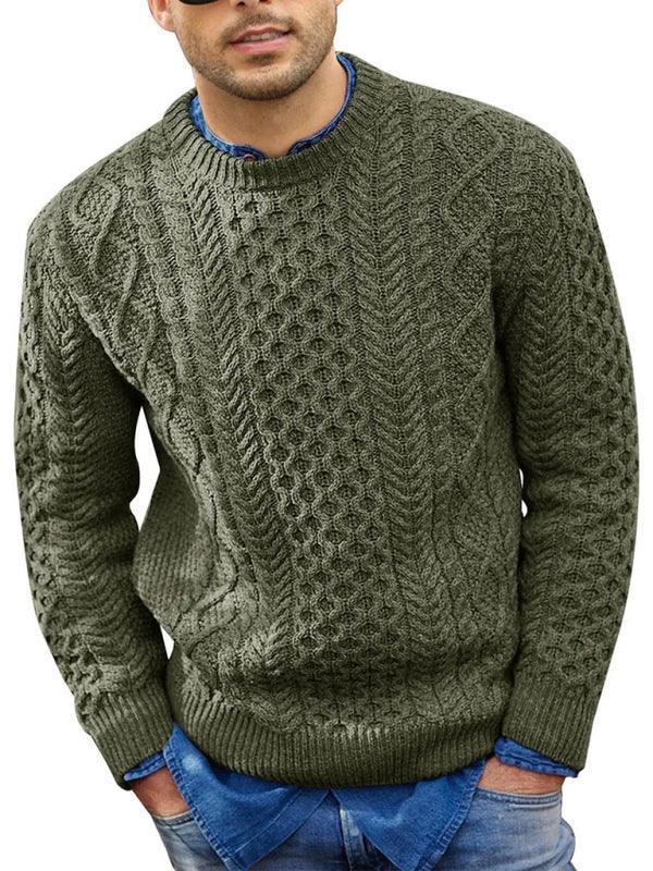 Men's round neck pullover knitted cable sweater - 808Lush