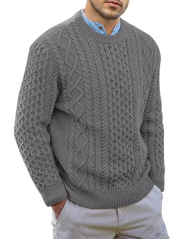 Men's round neck pullover knitted cable sweater - 808Lush