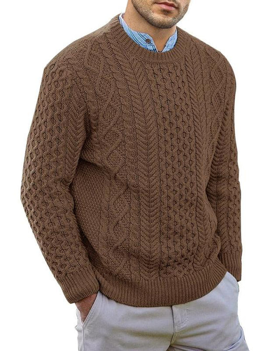 Men's round neck pullover knitted cable sweater - 808Lush