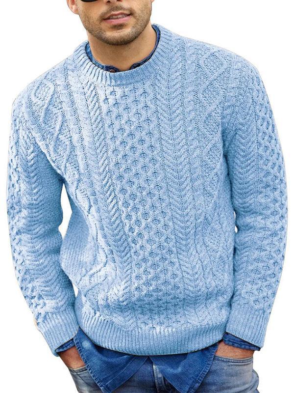 Men's round neck pullover knitted cable sweater - 808Lush