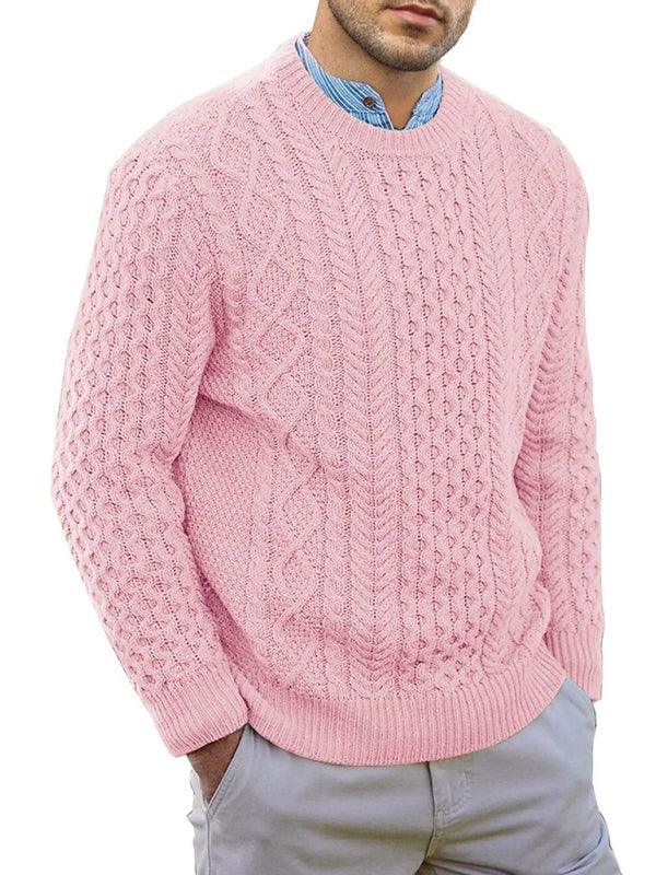 Men's round neck pullover knitted cable sweater - 808Lush