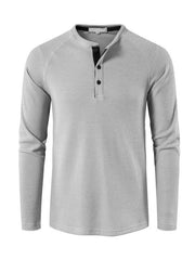 Men's solid-color basic button-down long-sleeve T-shirt - 808Lush