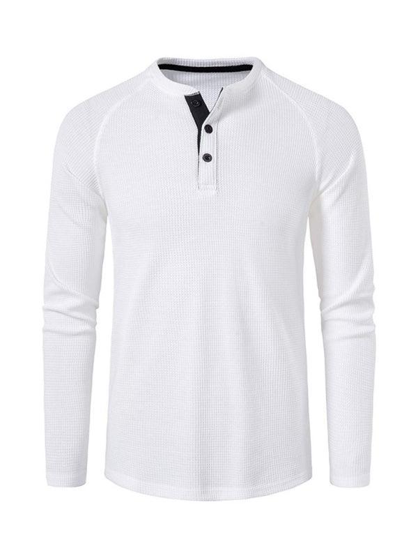 Men's solid-color basic button-down long-sleeve T-shirt - 808Lush