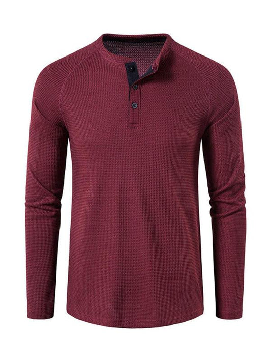Men's solid-color basic button-down long-sleeve T-shirt - 808Lush