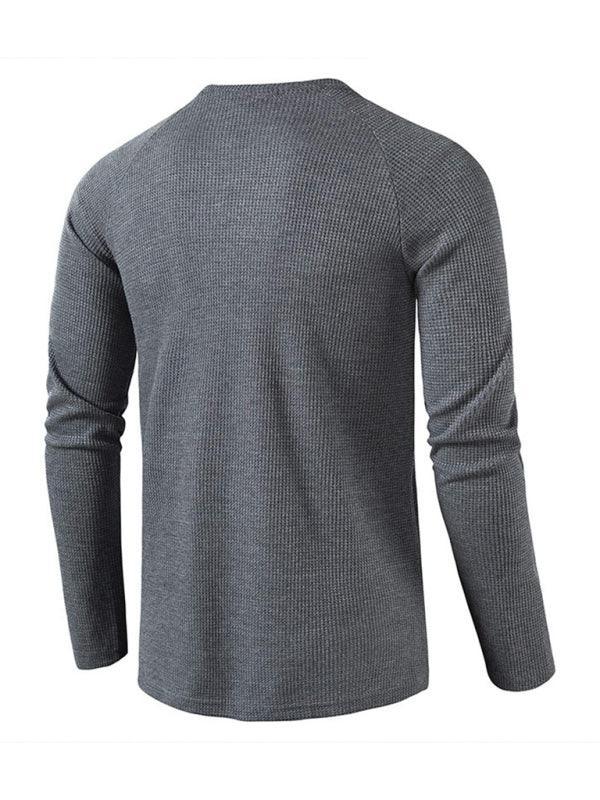 Men's solid-color basic button-down long-sleeve T-shirt - 808Lush