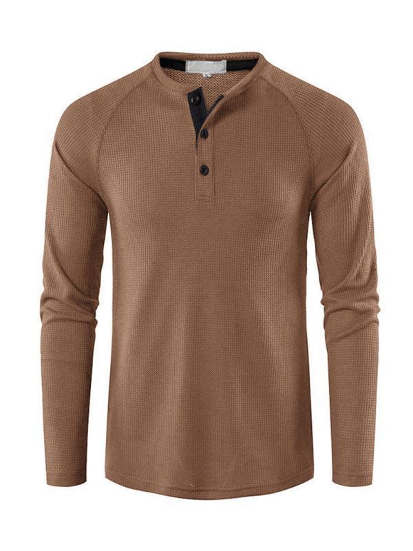 Men's solid-color basic button-down long-sleeve T-shirt - 808Lush