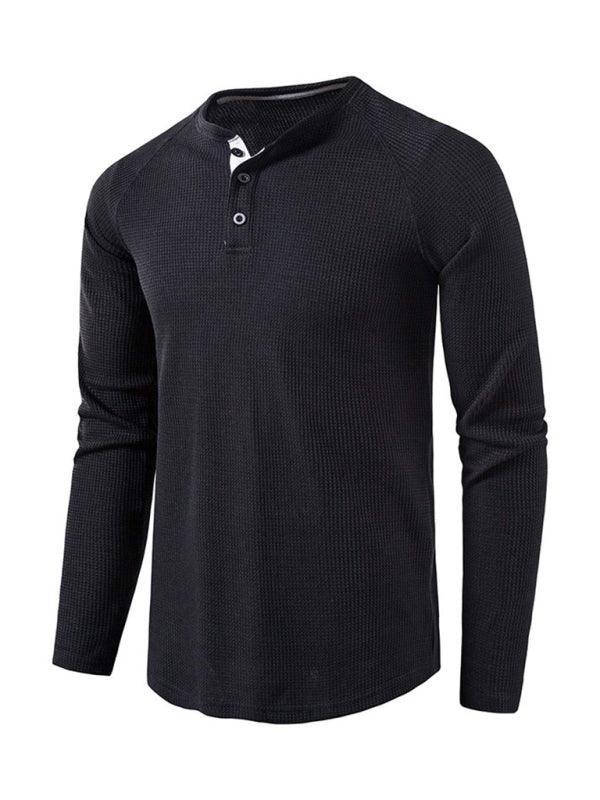 Men's solid-color basic button-down long-sleeve T-shirt - 808Lush