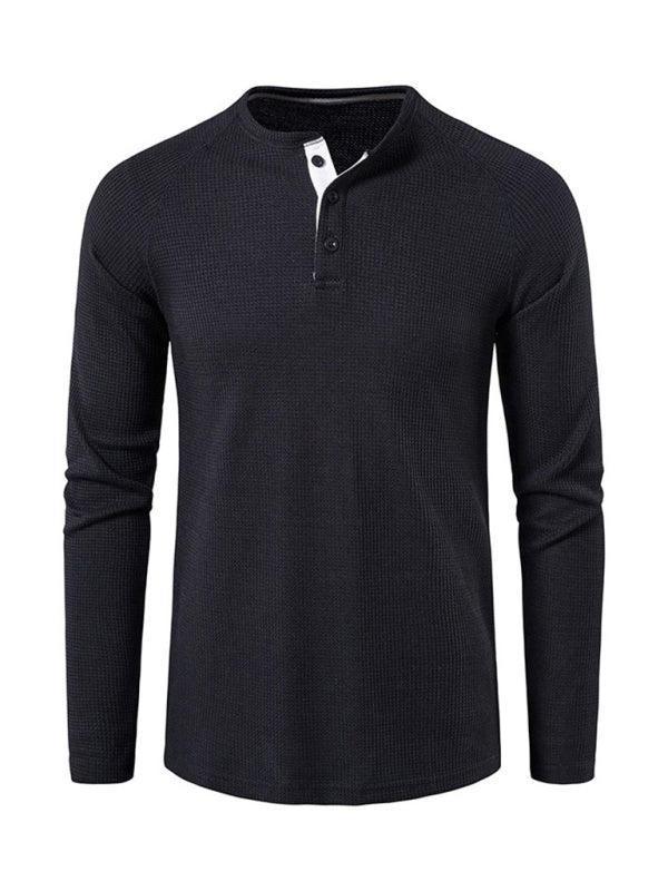 Men's solid-color basic button-down long-sleeve T-shirt - 808Lush