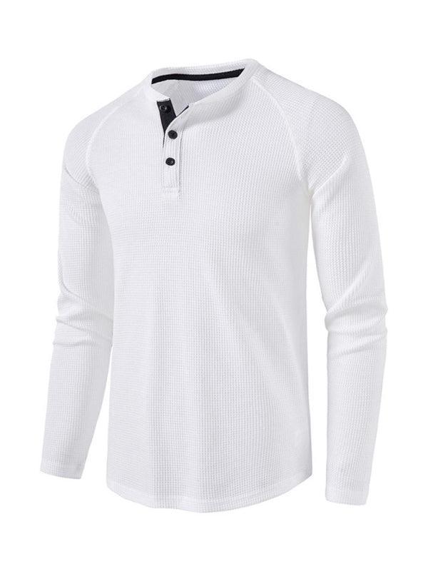 Men's solid-color basic button-down long-sleeve T-shirt - 808Lush