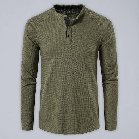 Men's solid-color basic button-down long-sleeve T-shirt - 808Lush